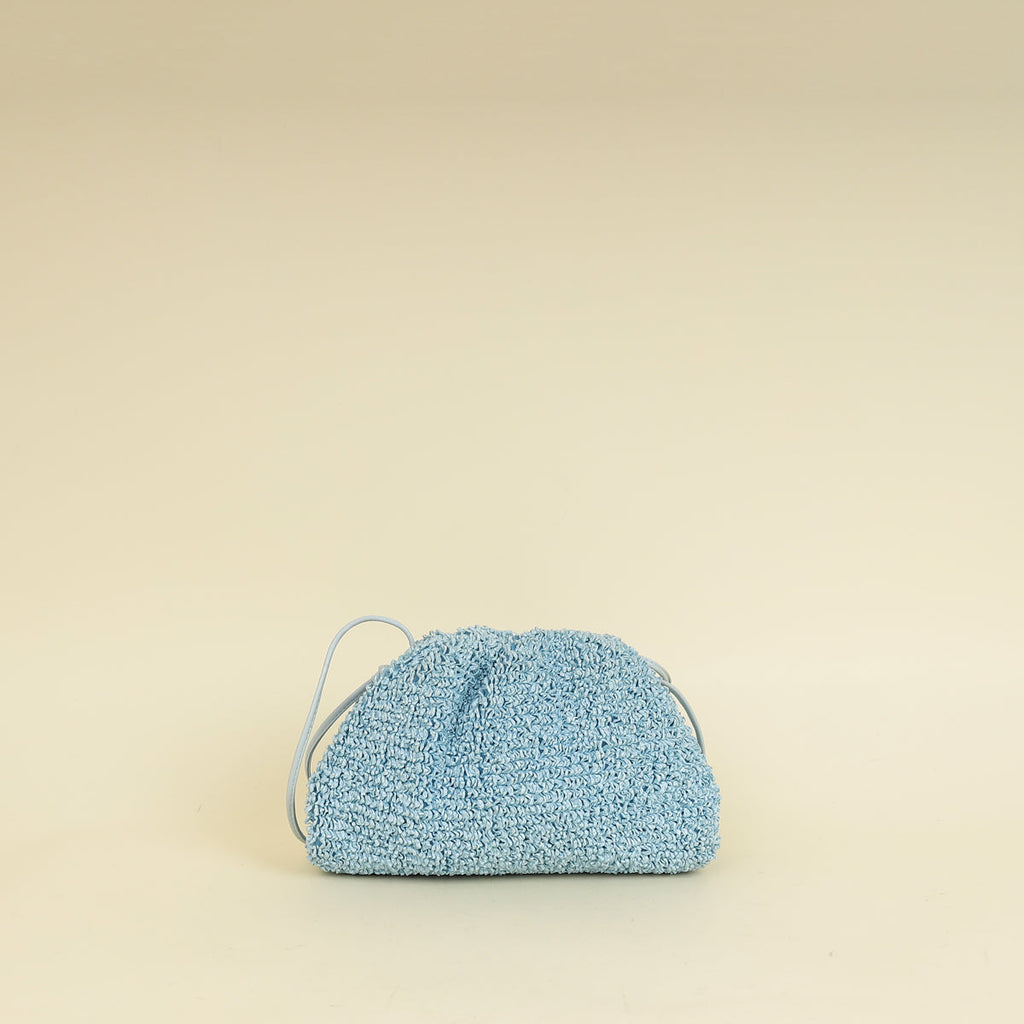 Bottega Veneta Light Blue Curly Raffia Mini Pouch Bag