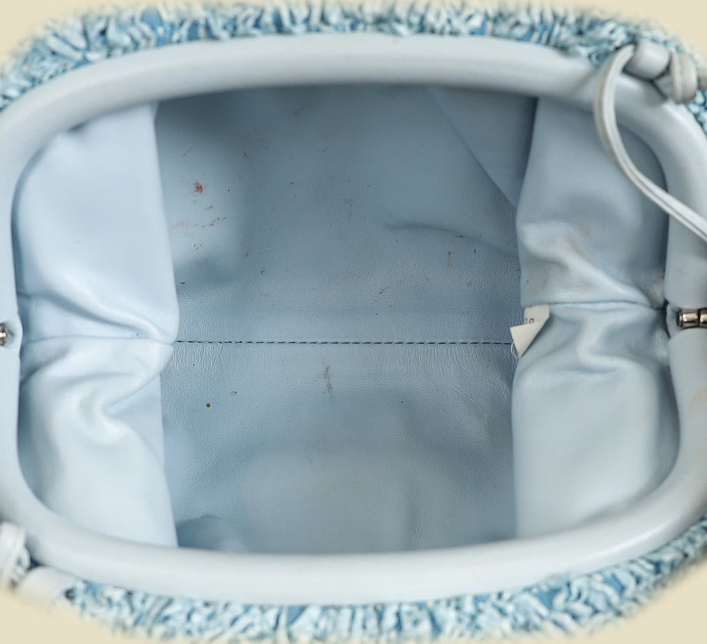 Bottega Veneta Light Blue Curly Raffia Mini Pouch Bag