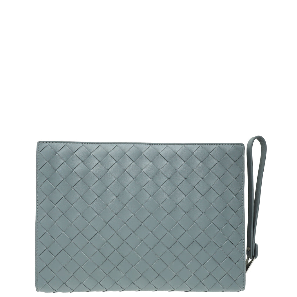 Bottega Veneta Grey Intrecciato Nappa Half Zip Pouch