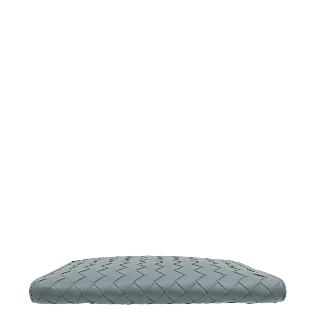 Bottega Veneta Grey Intrecciato Nappa Half Zip Pouch