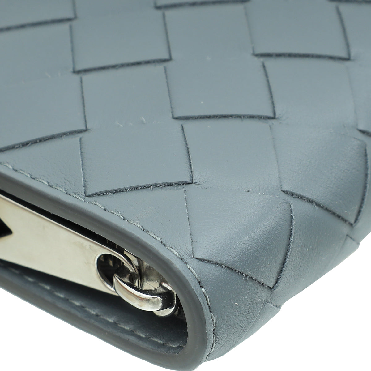 Bottega Veneta Grey Intrecciato Nappa Half Zip Pouch