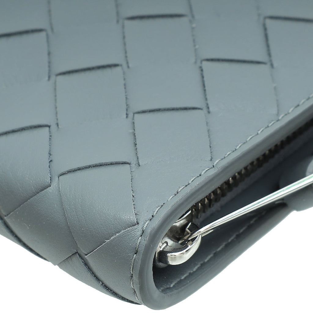 Bottega Veneta Grey Intrecciato Nappa Half Zip Pouch