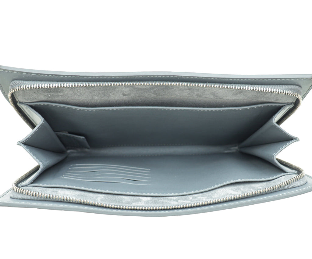 Bottega Veneta Grey Intrecciato Nappa Half Zip Pouch