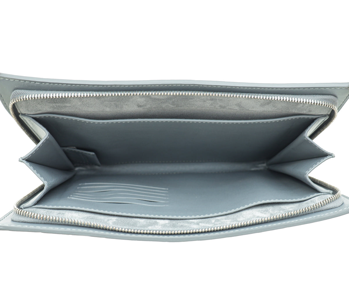 Bottega Veneta Grey Intrecciato Nappa Half Zip Pouch