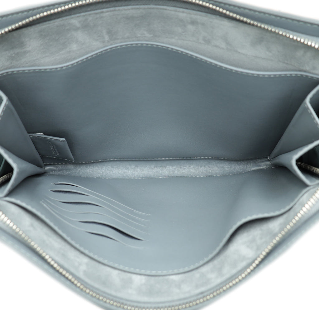 Bottega Veneta Grey Intrecciato Nappa Half Zip Pouch