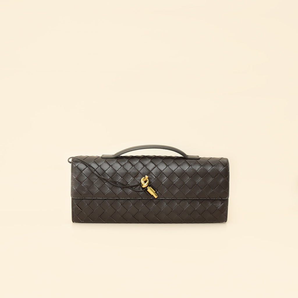 Bottega Veneta Fondant Brown Intrecciato Andiamo Clutch