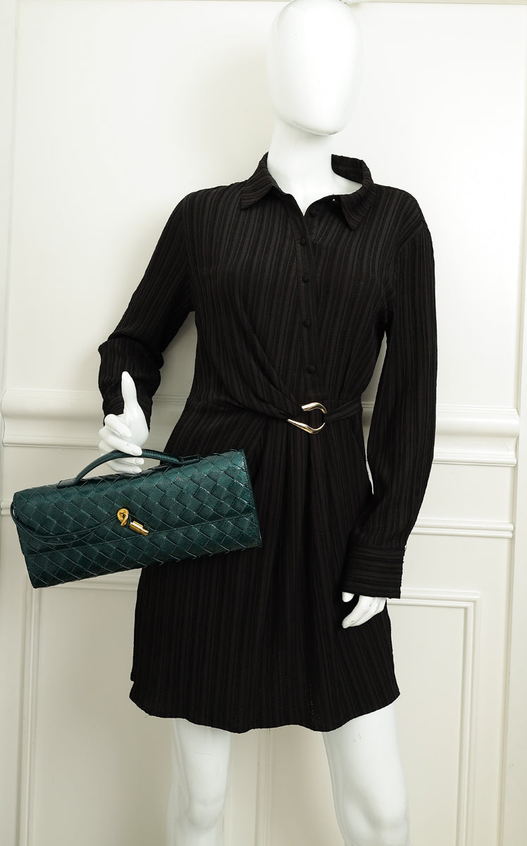 Bottega Veneta Metallic Emerald Intrecciato Andiamo Clutch