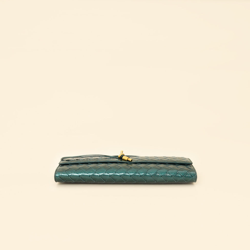 Bottega Veneta Metallic Emerald Intrecciato Andiamo Clutch