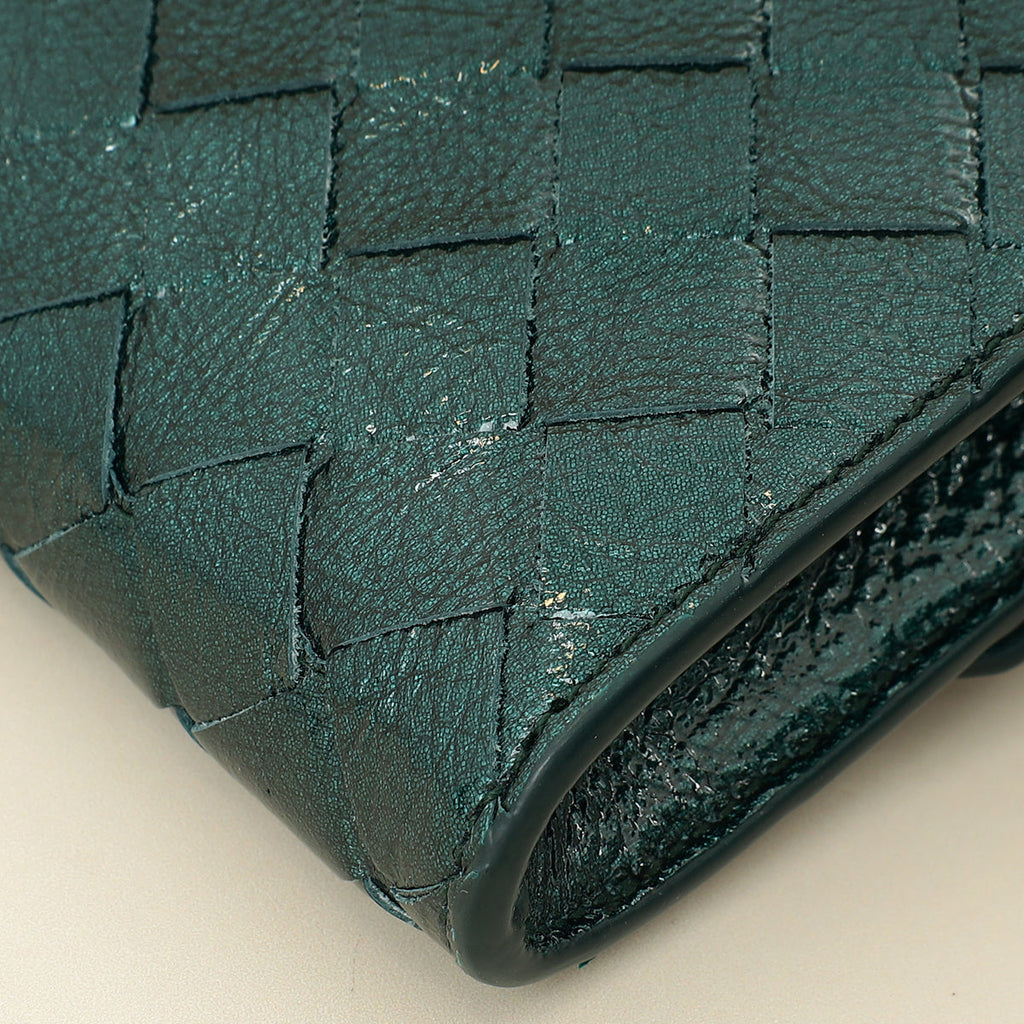 Bottega Veneta Metallic Emerald Intrecciato Andiamo Clutch