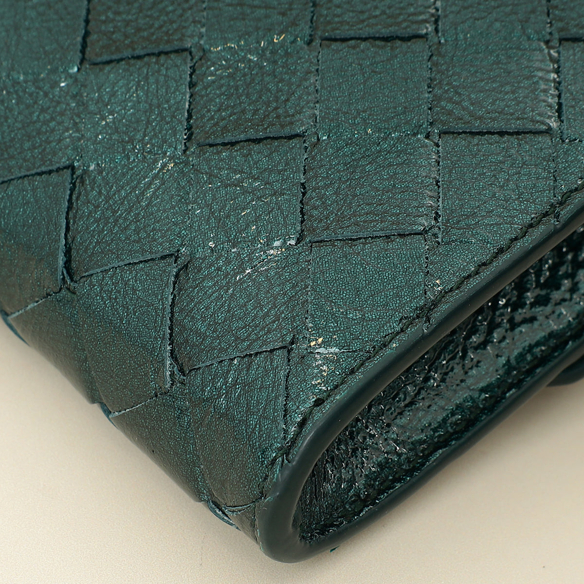 Bottega Veneta Metallic Emerald Intrecciato Andiamo Clutch