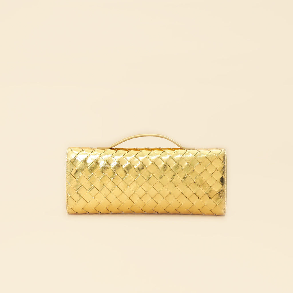 Bottega Veneta Metallic Gold Intrecciato Andiamo Clutch