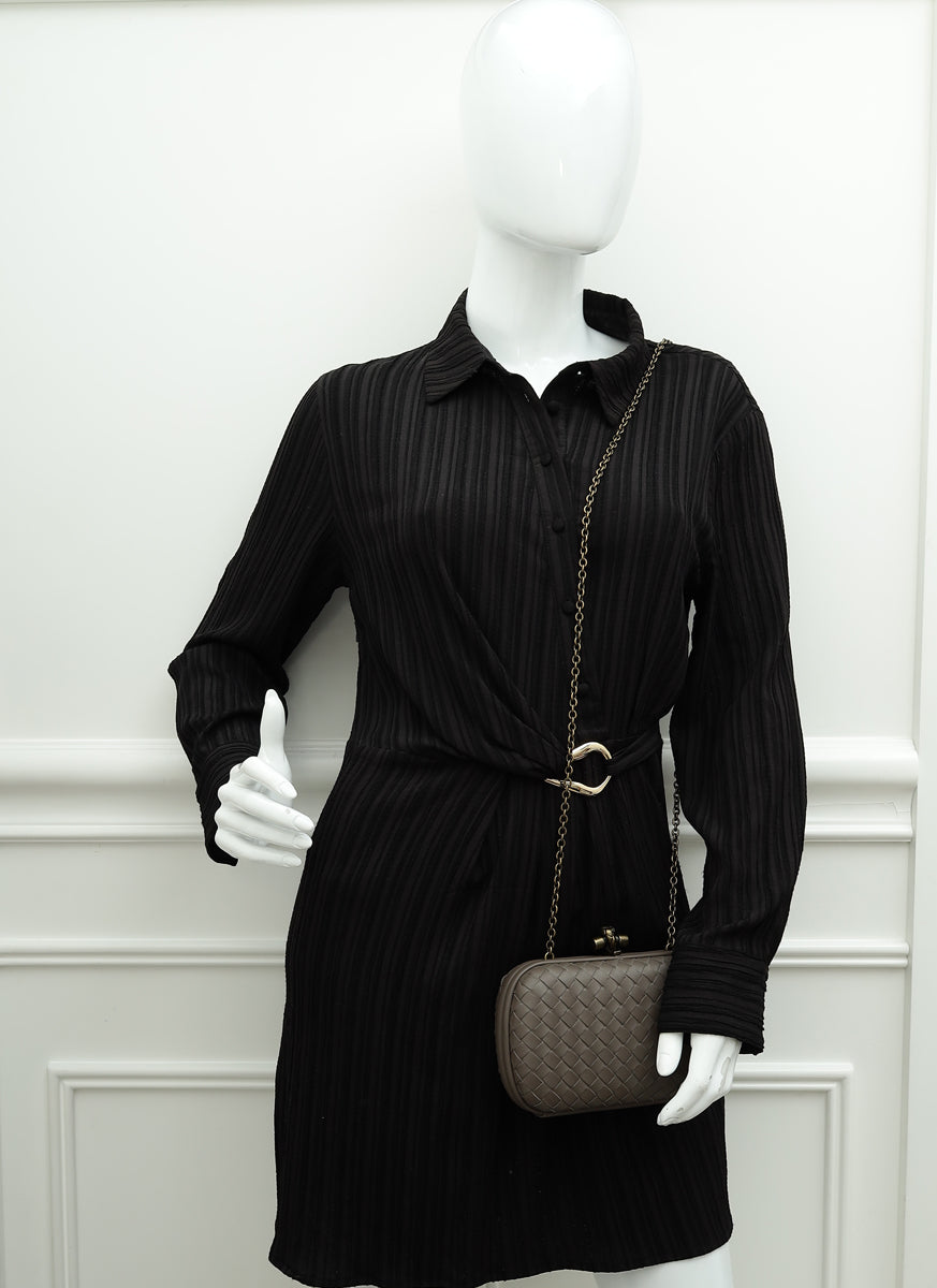 Bottega Veneta Greige Knot Intrecciato Chain Clutch Bag