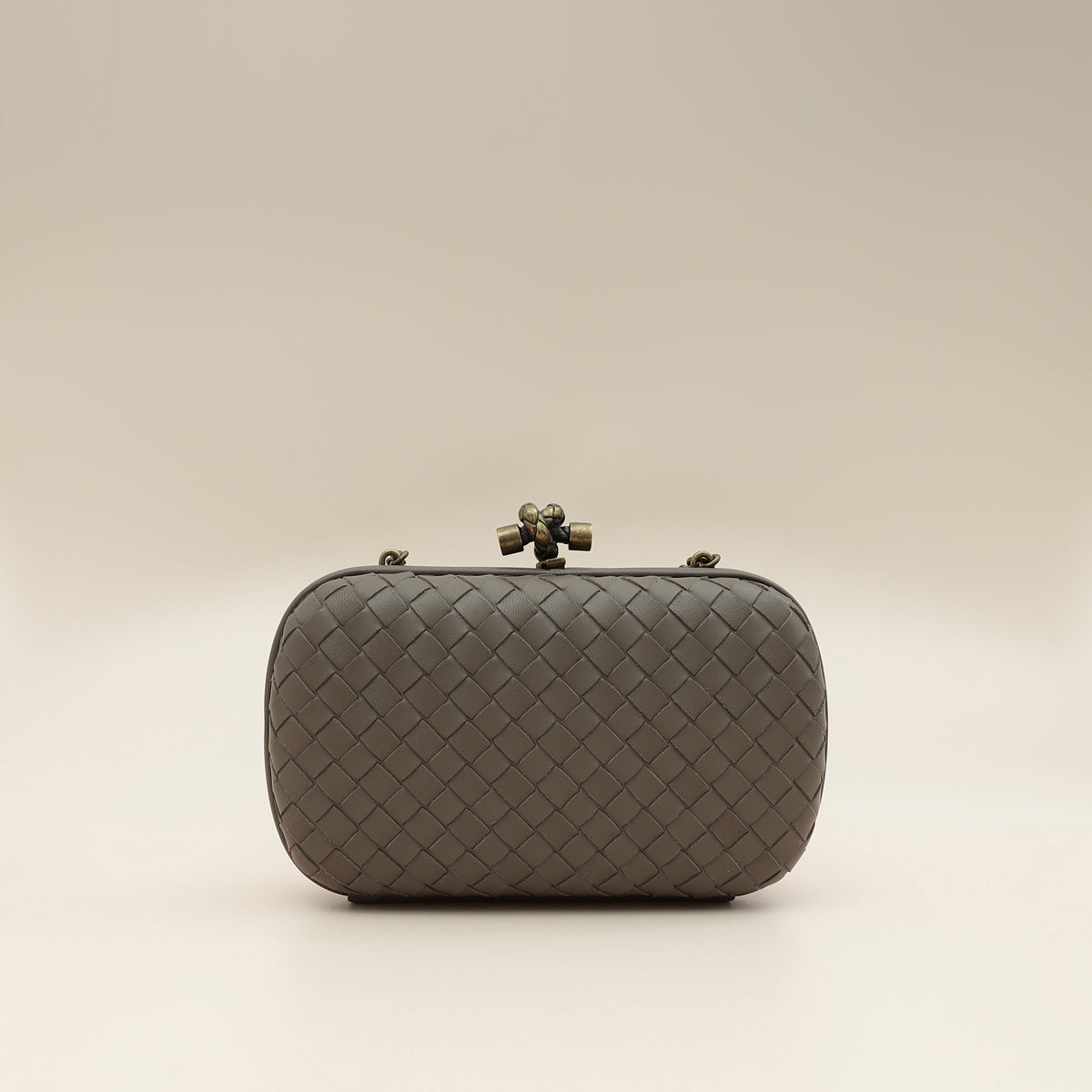 Bottega Veneta Greige Knot Intrecciato Chain Clutch Bag