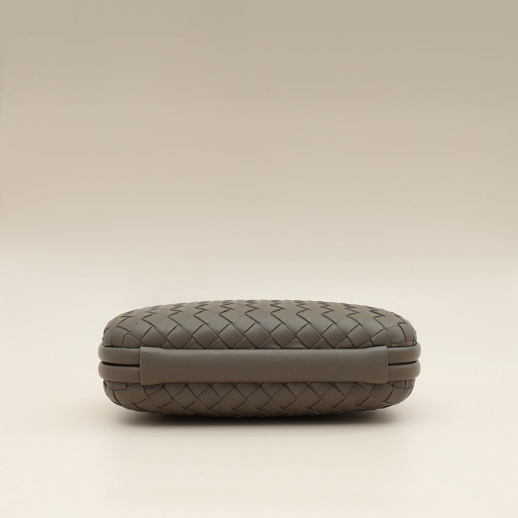 Bottega Veneta Greige Knot Intrecciato Chain Clutch Bag