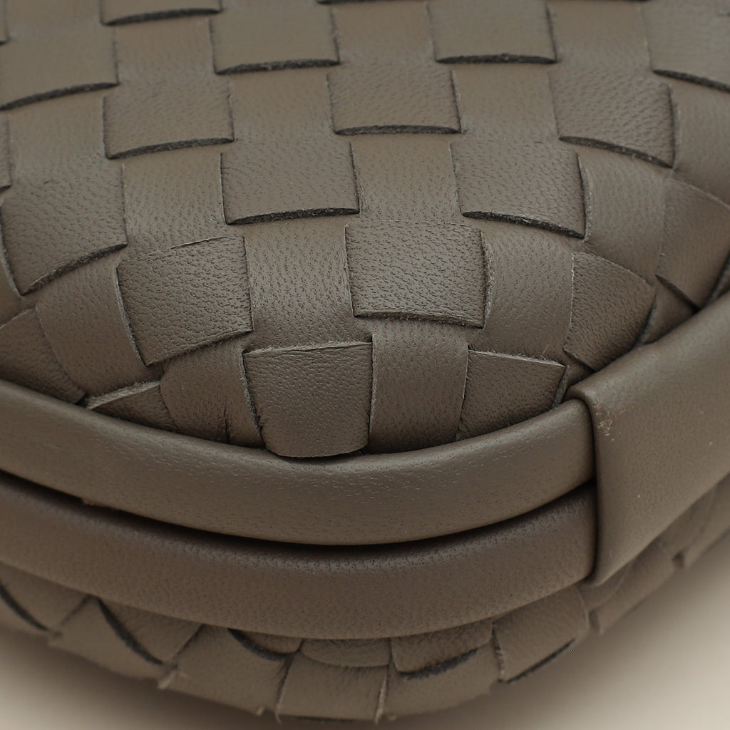 Bottega Veneta Greige Knot Intrecciato Chain Clutch Bag
