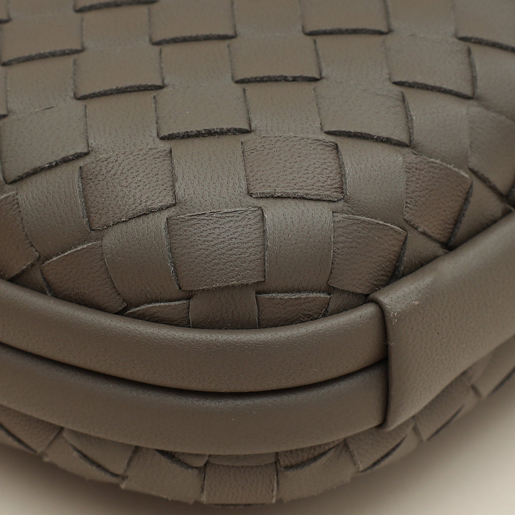 Bottega Veneta Greige Knot Intrecciato Chain Clutch Bag