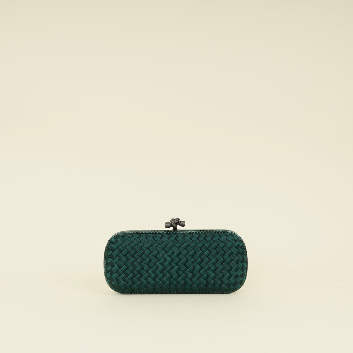 Bottega Veneta Emerald Green Intrecciato Satin Ayers Stretch Knot Clutch