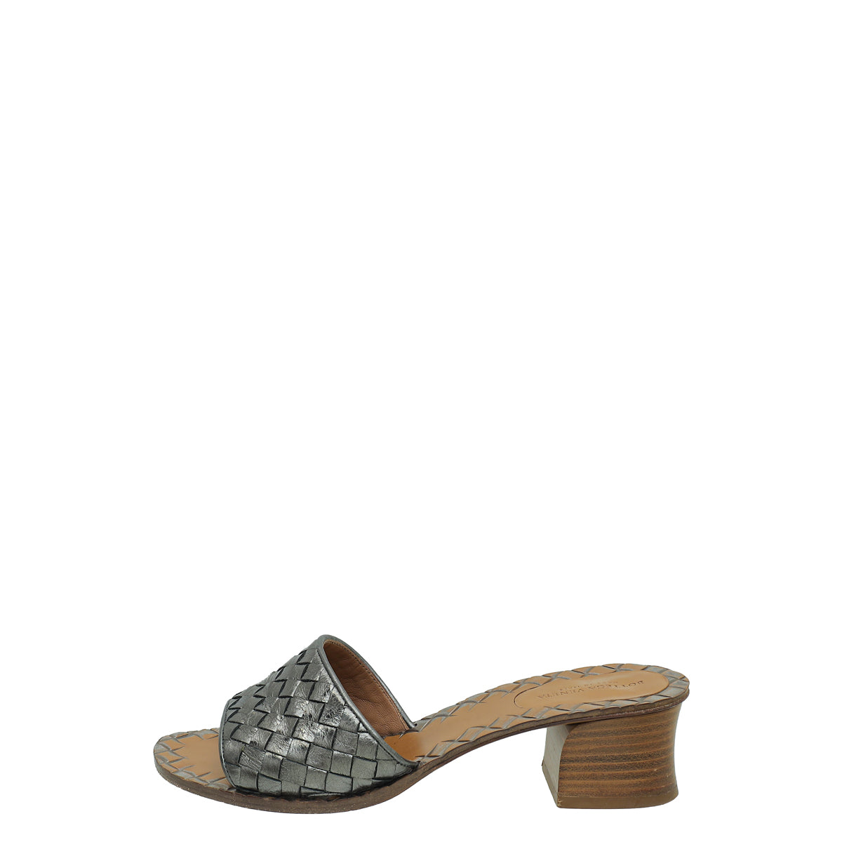 Bottega Veneta Metallic Grey Intrecciato Slide Mules 36