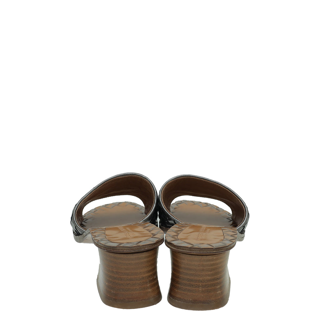 Bottega Veneta Metallic Grey Intrecciato Slide Mules 36
