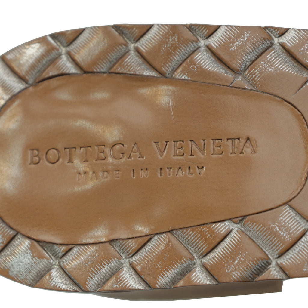 Bottega Veneta Metallic Grey Intrecciato Slide Mules 36