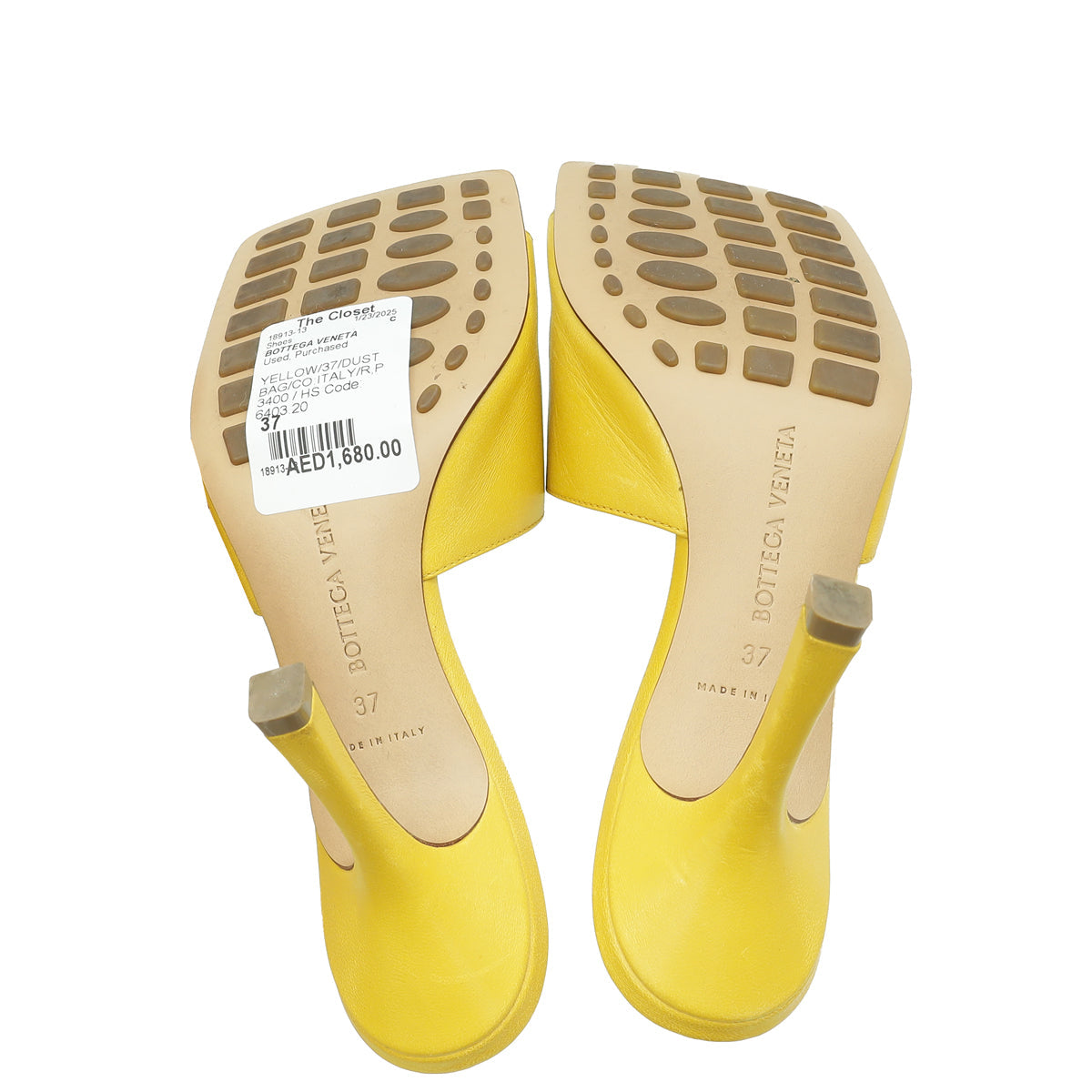 Bottega Veneta Yellow Stretch Heeled Mule 37