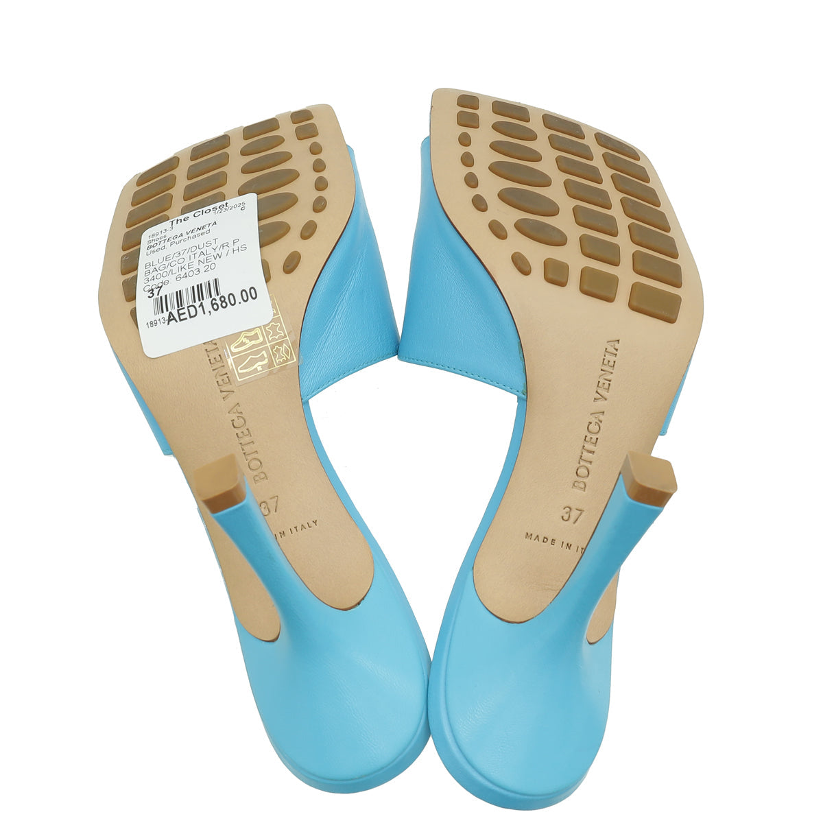 Bottega Veneta Blue Stretch Heeled Mule 37