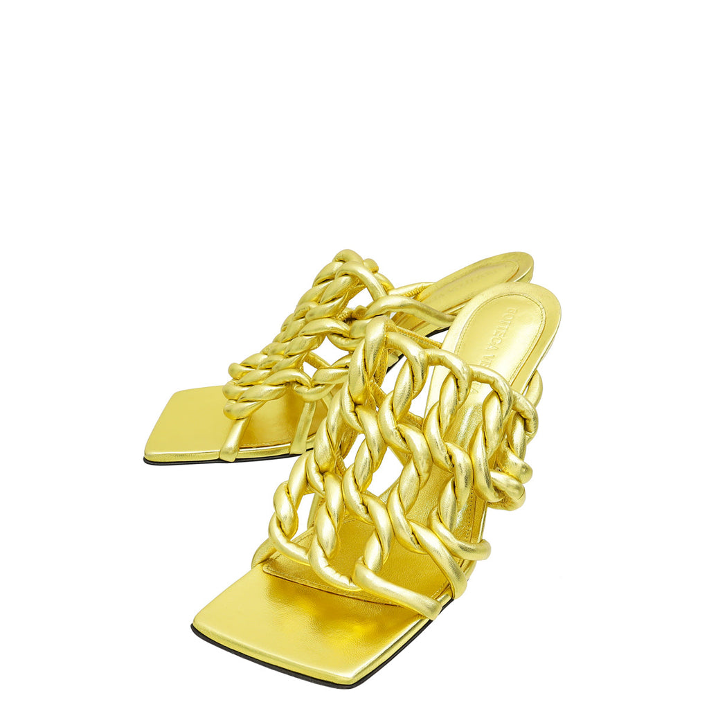 Bottega Veneta Gold Stretch 90 Woven Mule Sandals 38