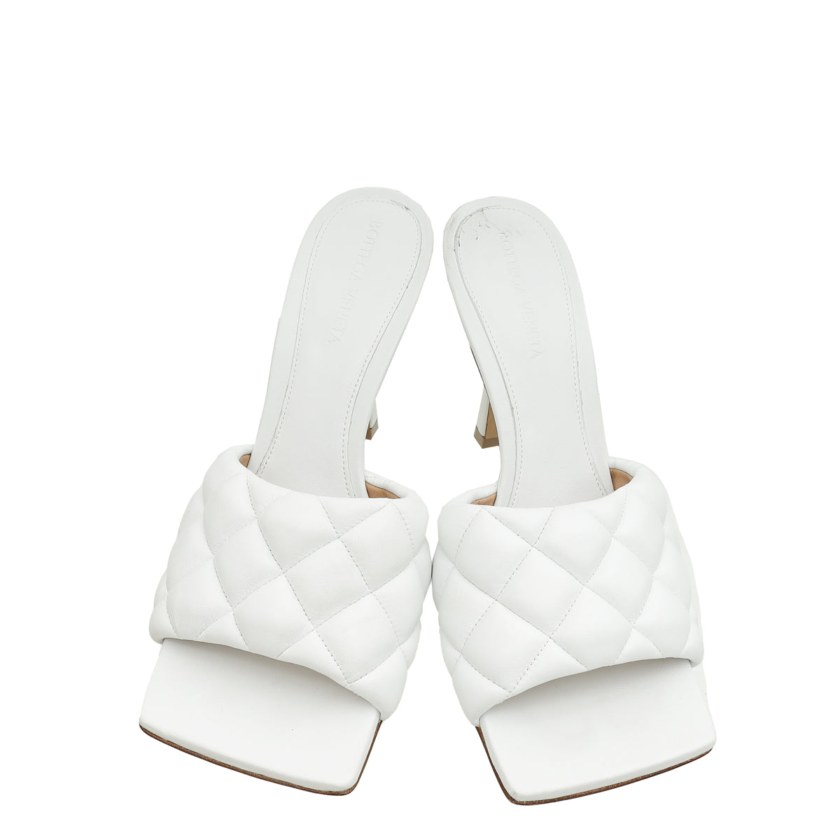 Bottega Veneta White Padded Lido Heeled Mules 38