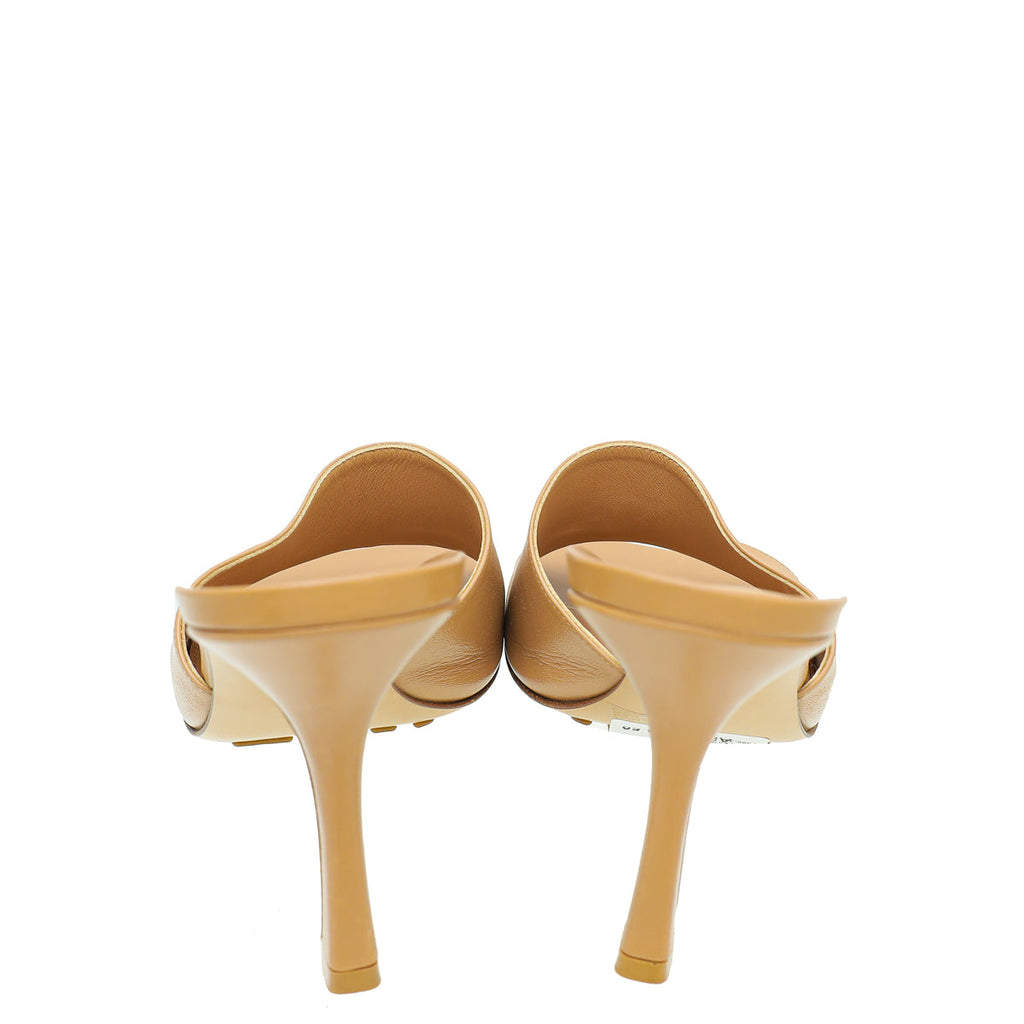 Bottega Veneta Saddle Beige Stretch Heeled Mule 38