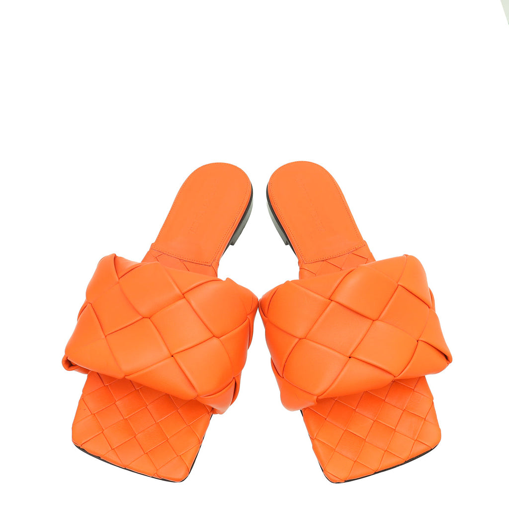 Bottega Veneta Orange Intrecciato Lido Flat Sandals 38