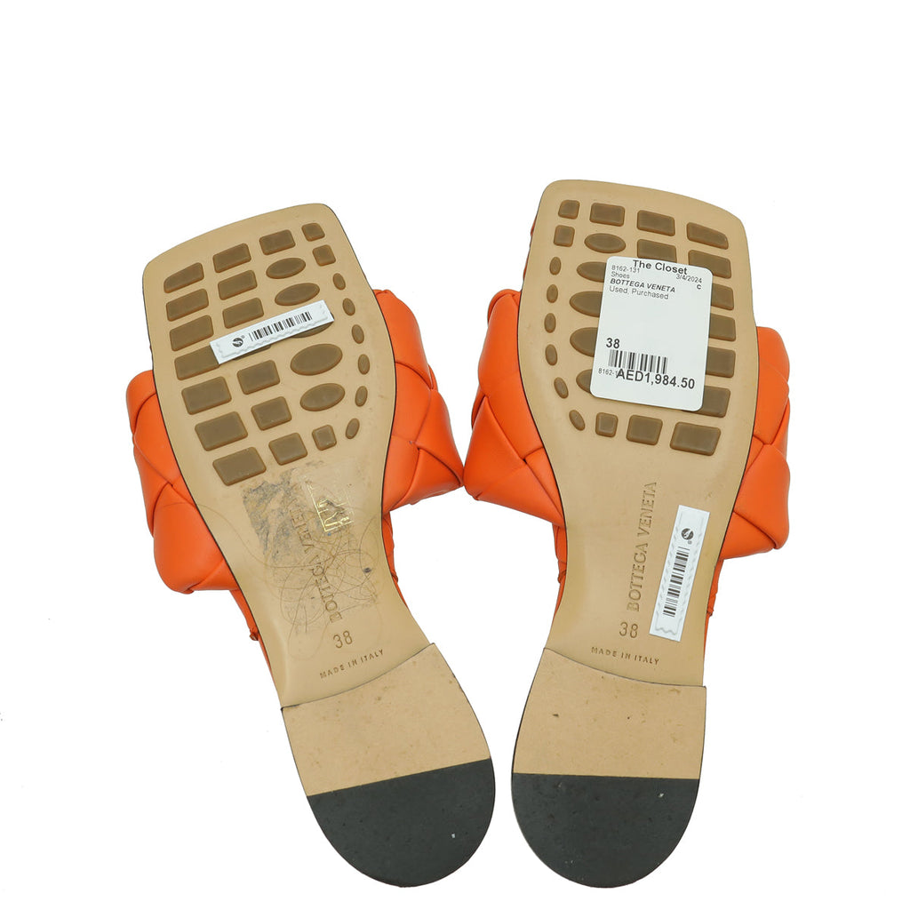 Bottega Veneta Orange Intrecciato Lido Flat Sandals 38