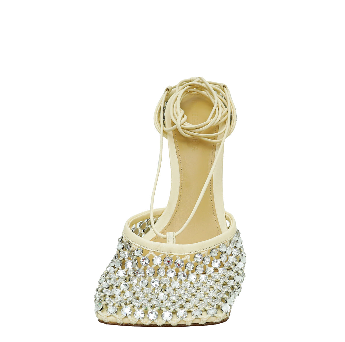 Bottega Veneta Toile Cream Sparkle Stretch Lace-Up Sandal 39