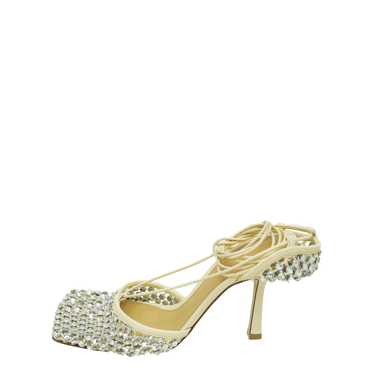 Bottega Veneta Toile Cream Sparkle Stretch Lace-Up Sandal 39