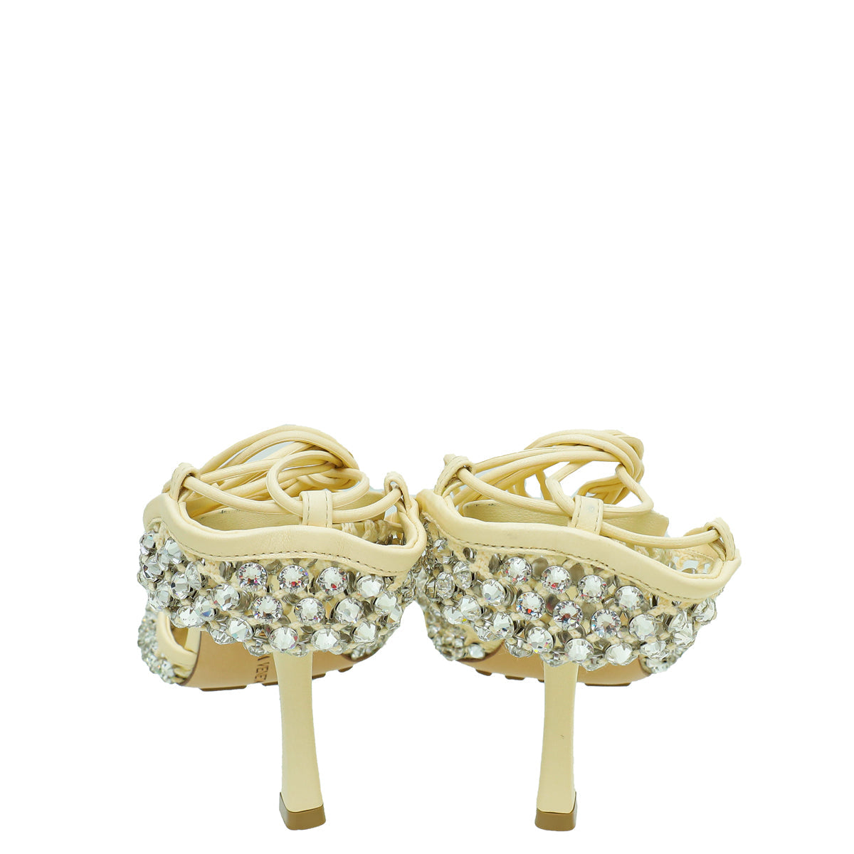 Bottega Veneta Toile Cream Sparkle Stretch Lace-Up Sandal 39