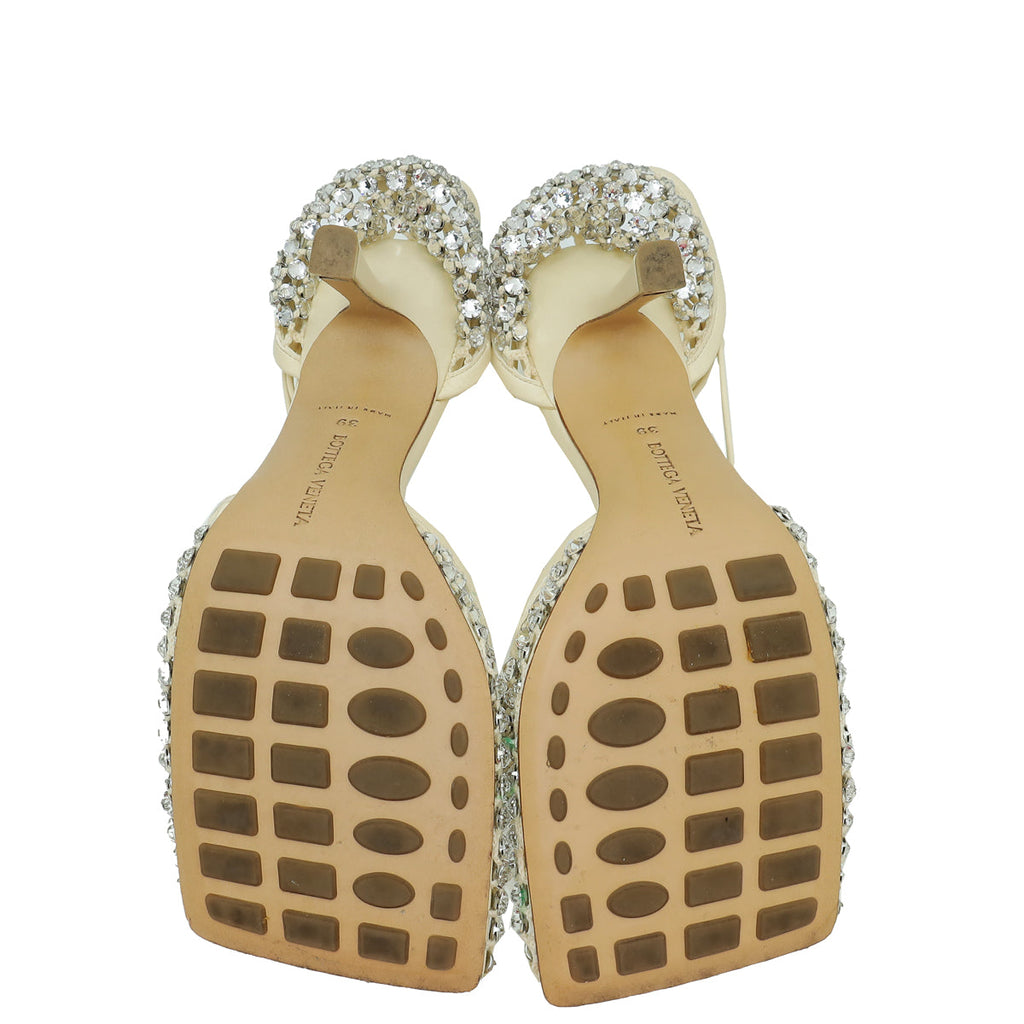 Bottega Veneta Toile Cream Sparkle Stretch Lace-Up Sandal 39