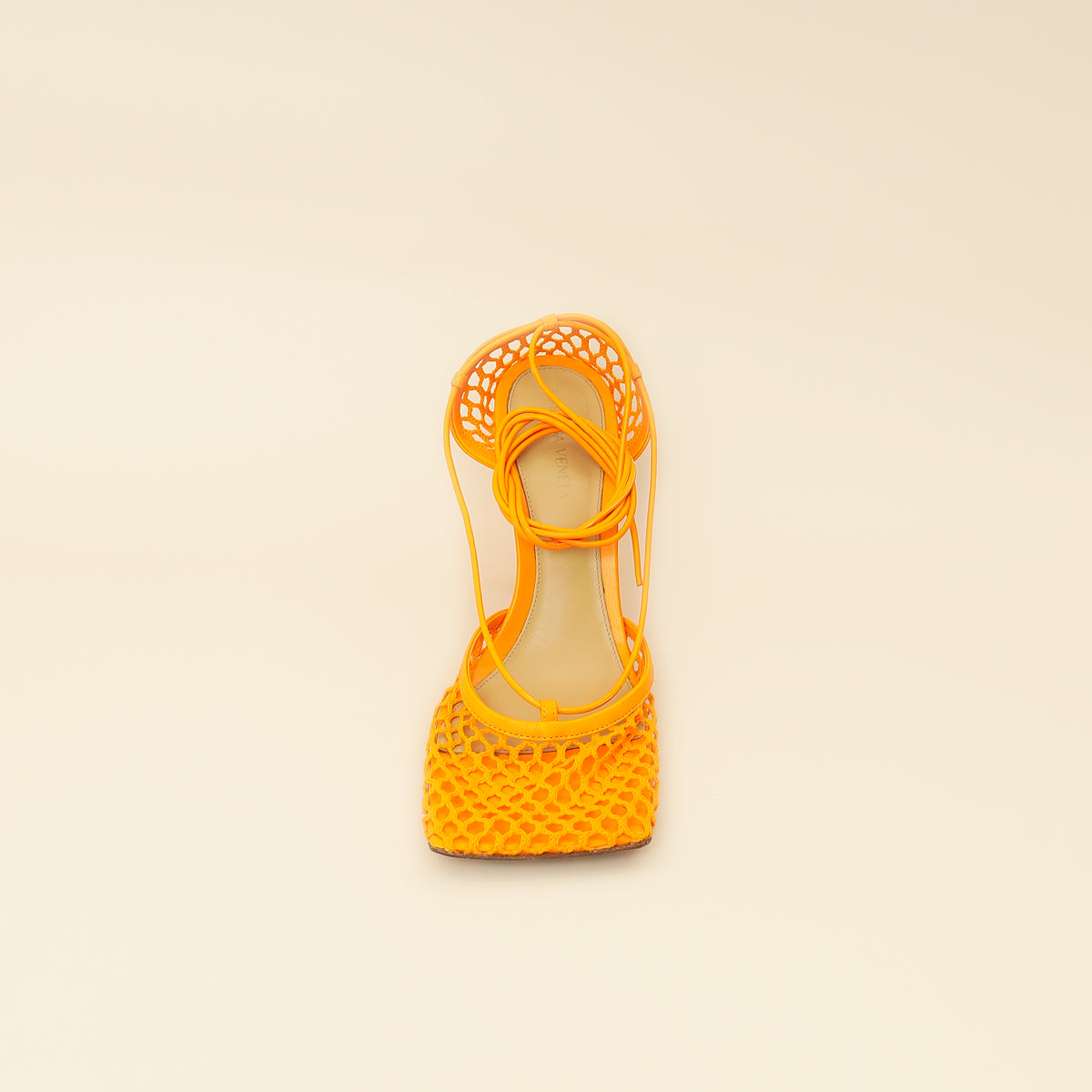 Bottega Veneta Orange Toile Stretch Lace-Up Sandal 39