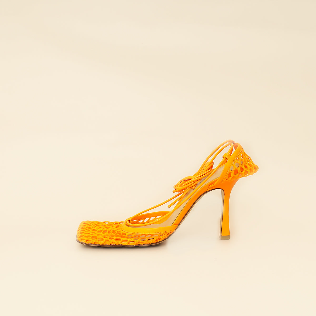 Bottega Veneta Orange Toile Stretch Lace-Up Sandal 39