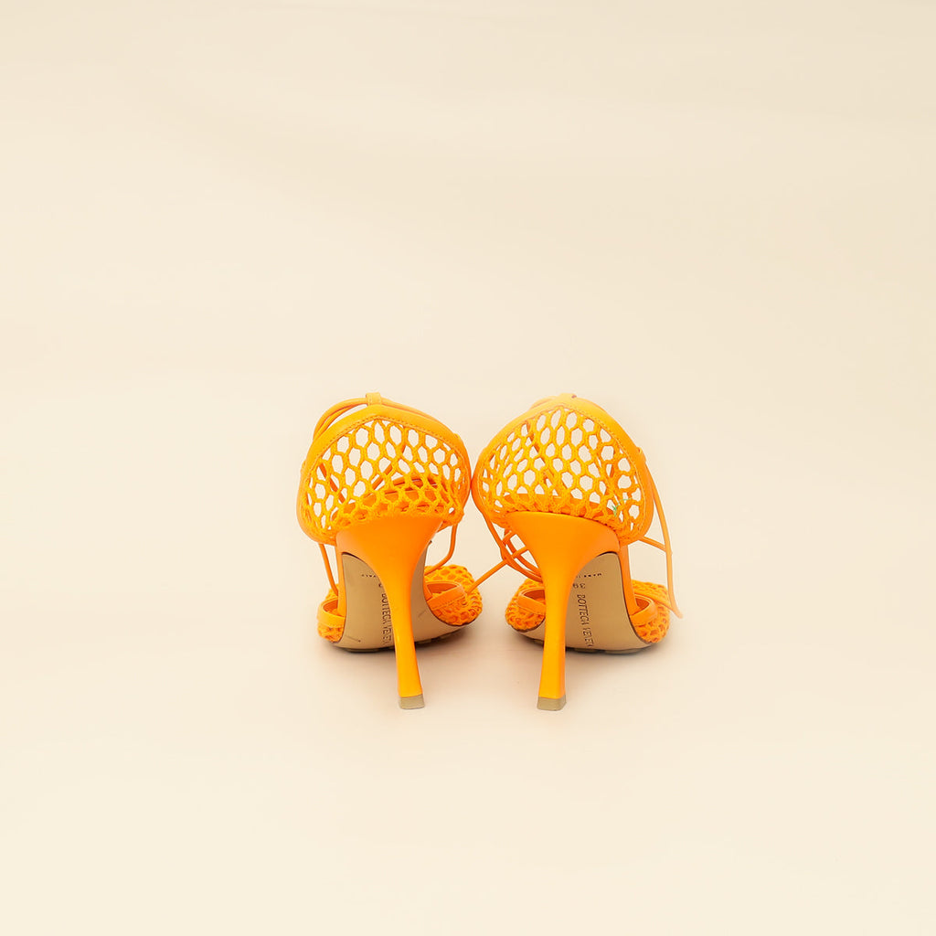 Bottega Veneta Orange Toile Stretch Lace-Up Sandal 39