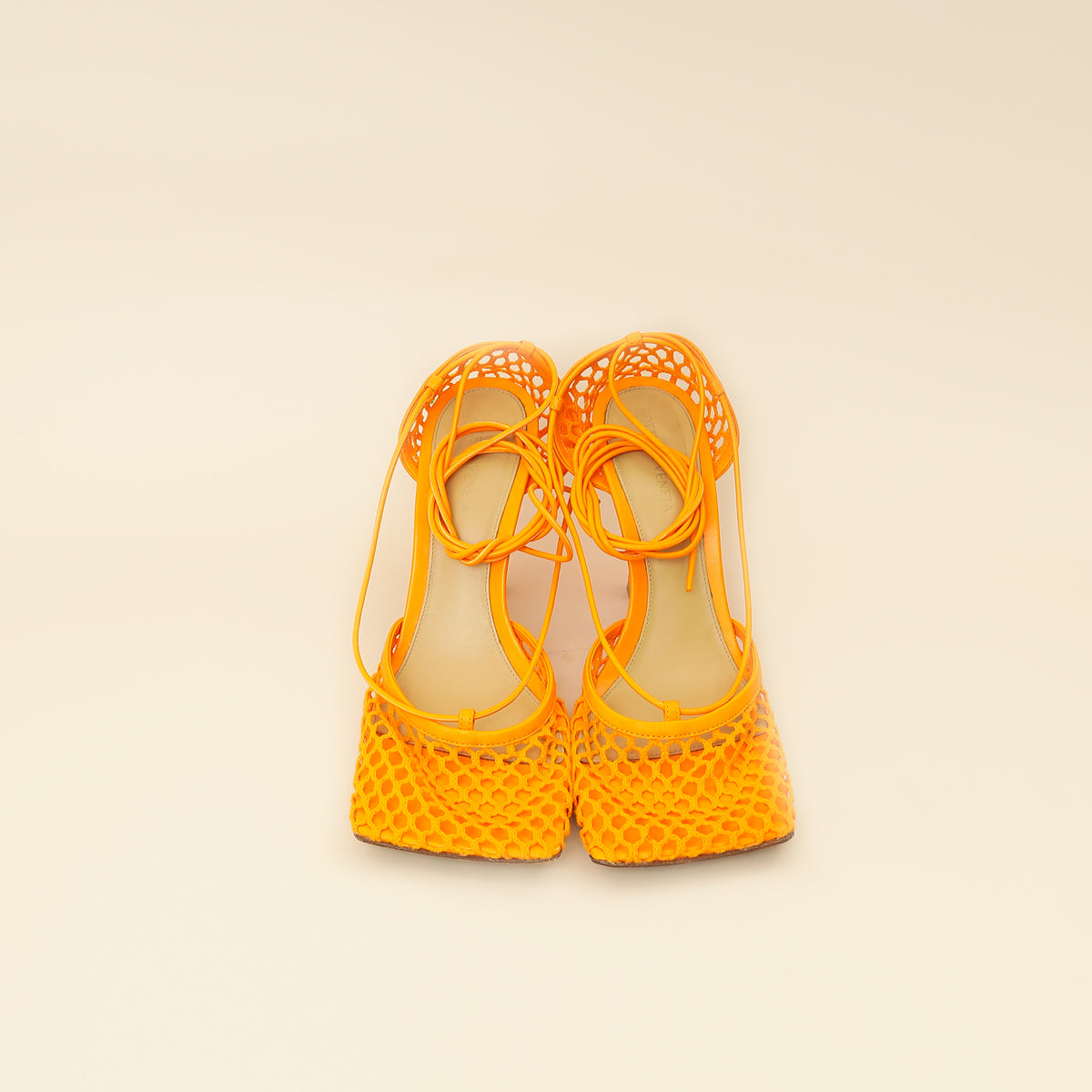 Bottega Veneta Orange Toile Stretch Lace-Up Sandal 39
