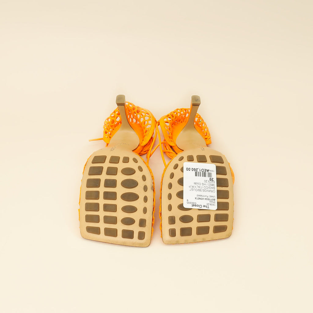 Bottega Veneta Orange Toile Stretch Lace-Up Sandal 39