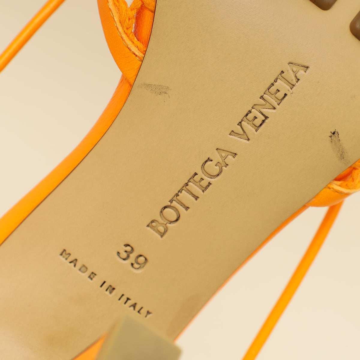 Bottega Veneta Orange Toile Stretch Lace-Up Sandal 39