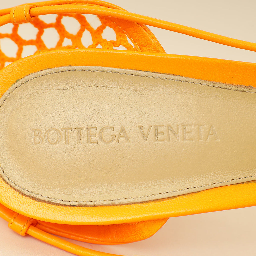 Bottega Veneta Orange Toile Stretch Lace-Up Sandal 39