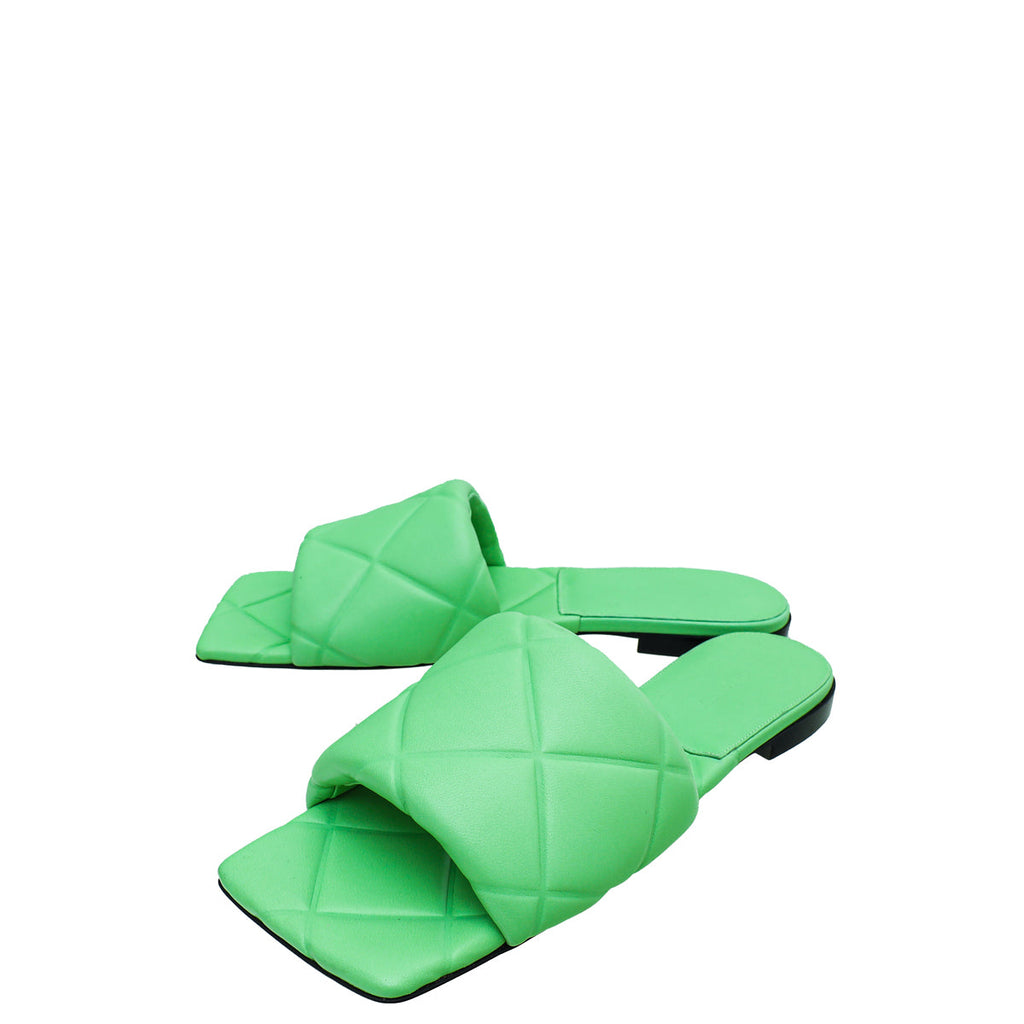 Bottega Veneta Light Green Embossed Quilt Lido Flat Sandals 40