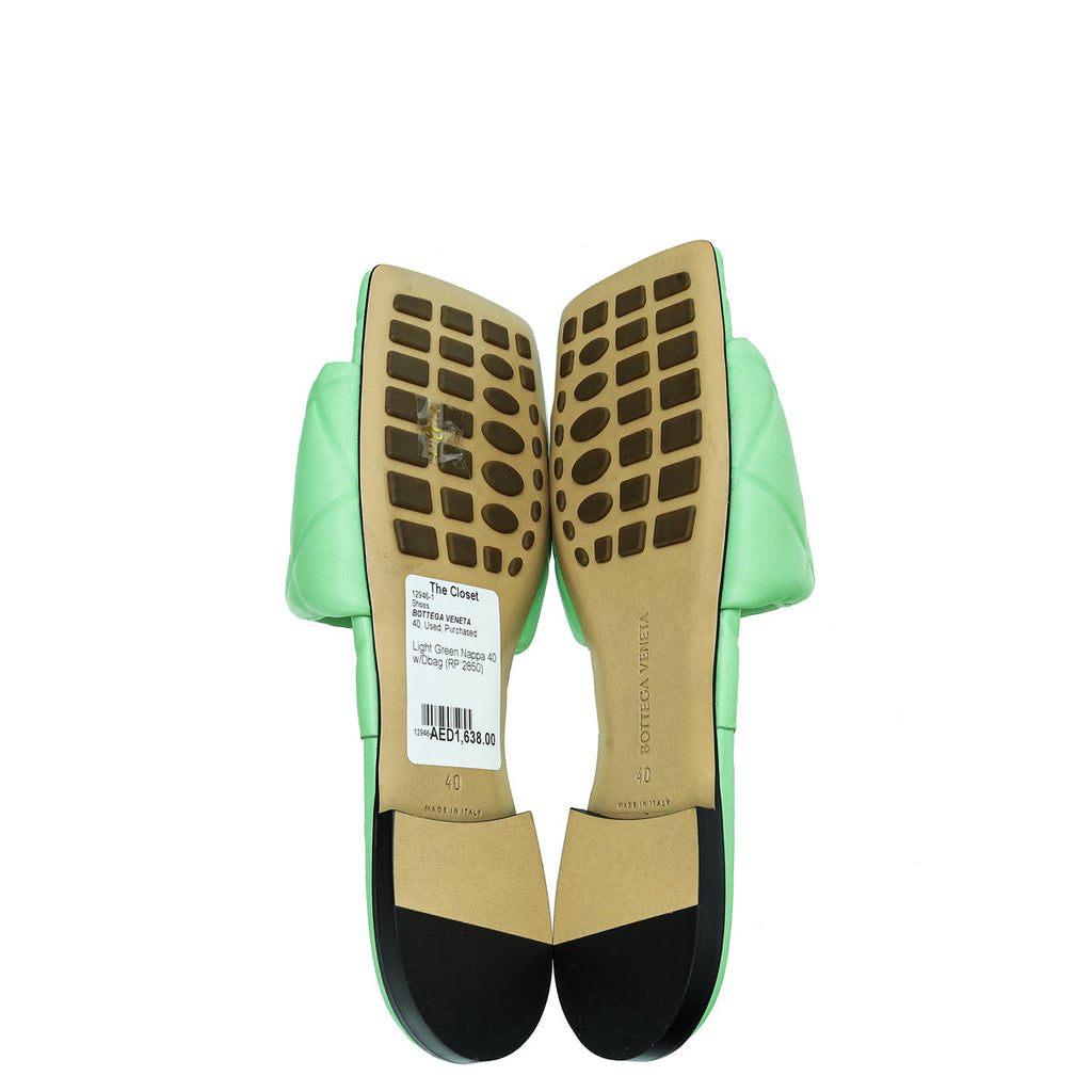 Bottega Veneta Light Green Embossed Quilt Lido Flat Sandals 40