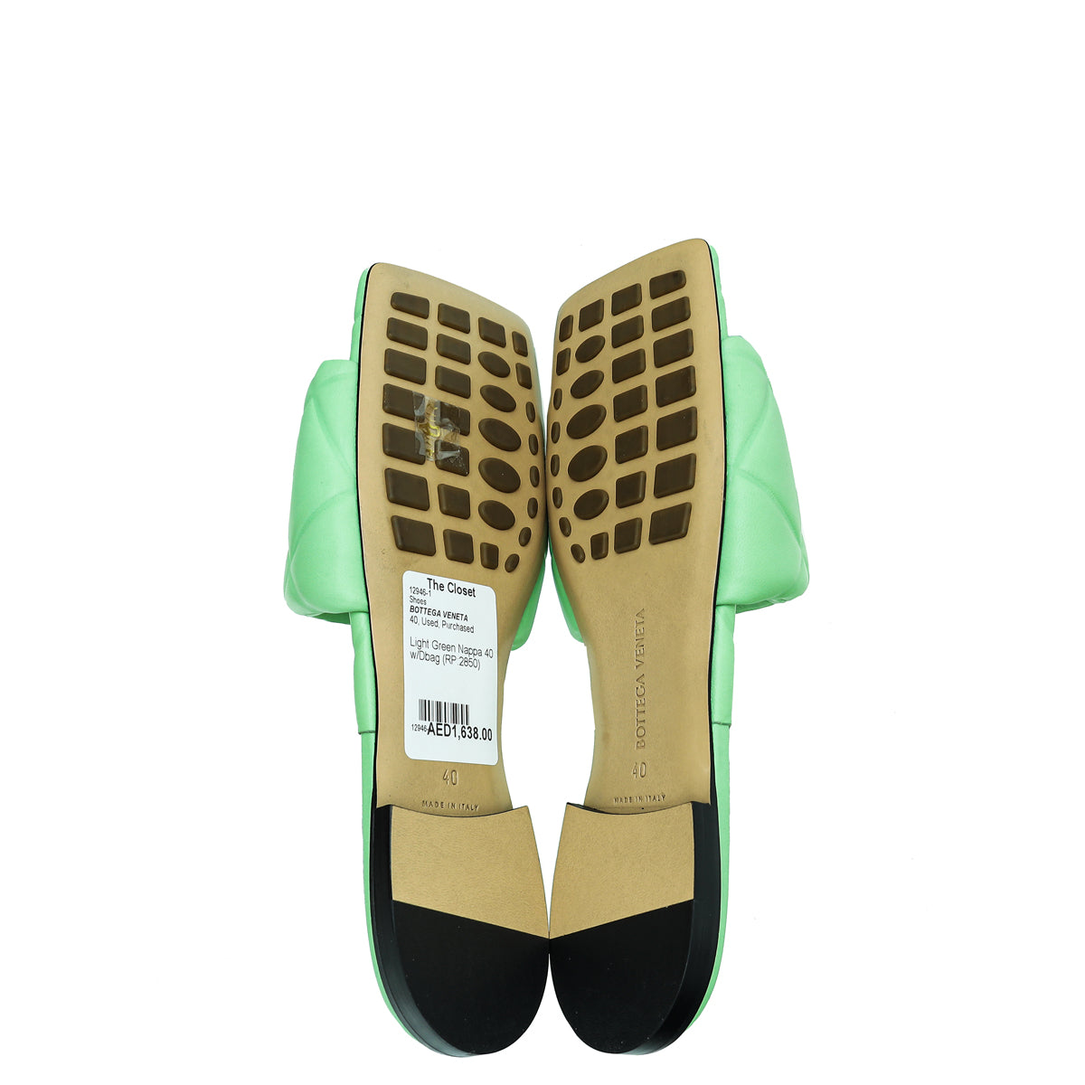 Bottega Veneta Light Green Embossed Quilt Lido Flat Sandals 40