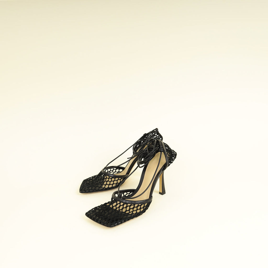 Bottega Veneta Black Stretch Lace Up Sandal 38