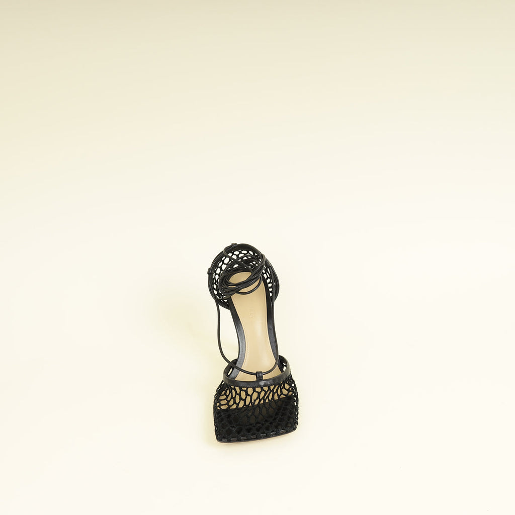Bottega Veneta Black Stretch Lace Up Sandal 38