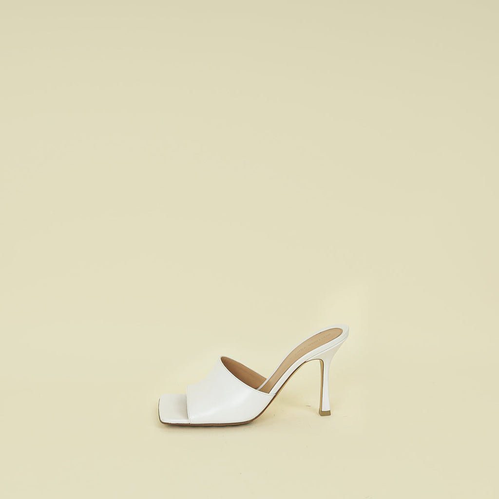 Bottega Veneta White Stretch Heeled Mules 39.5