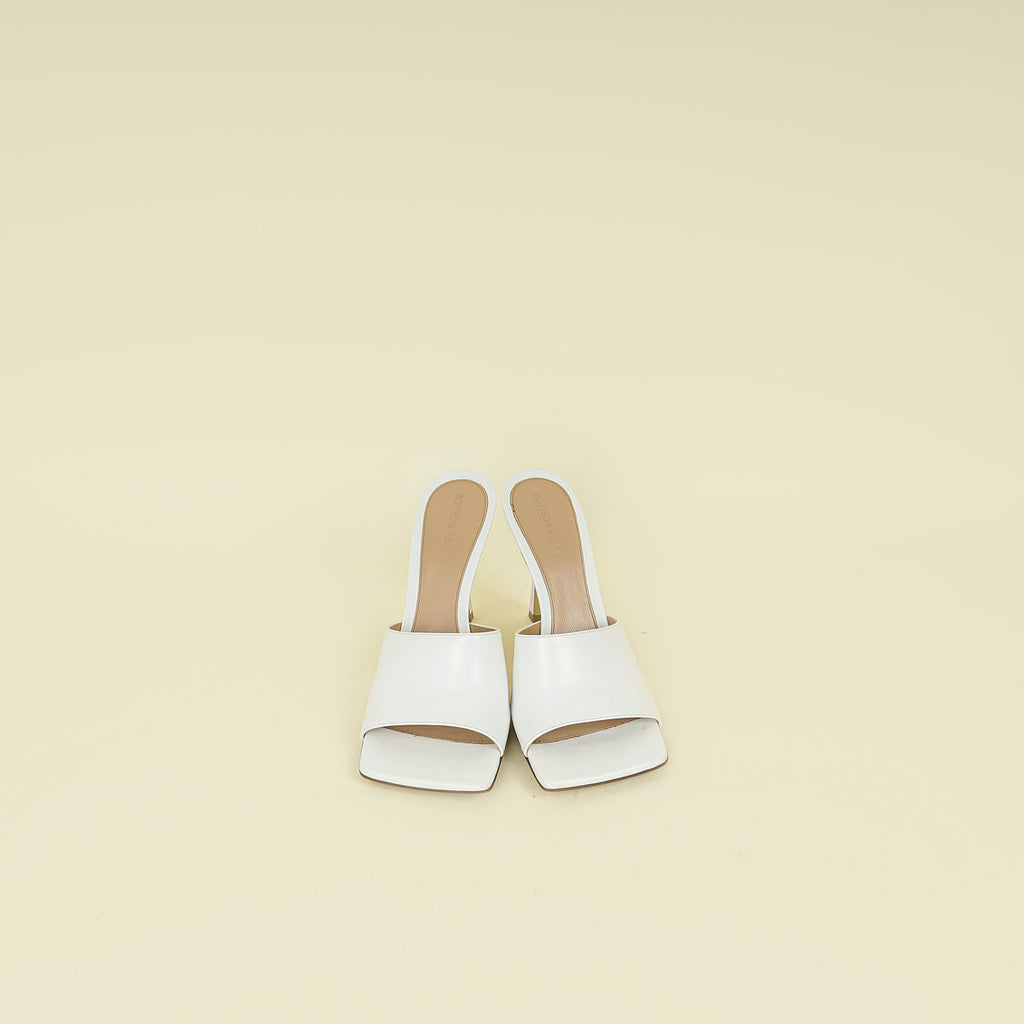 Bottega Veneta White Stretch Heeled Mules 39.5