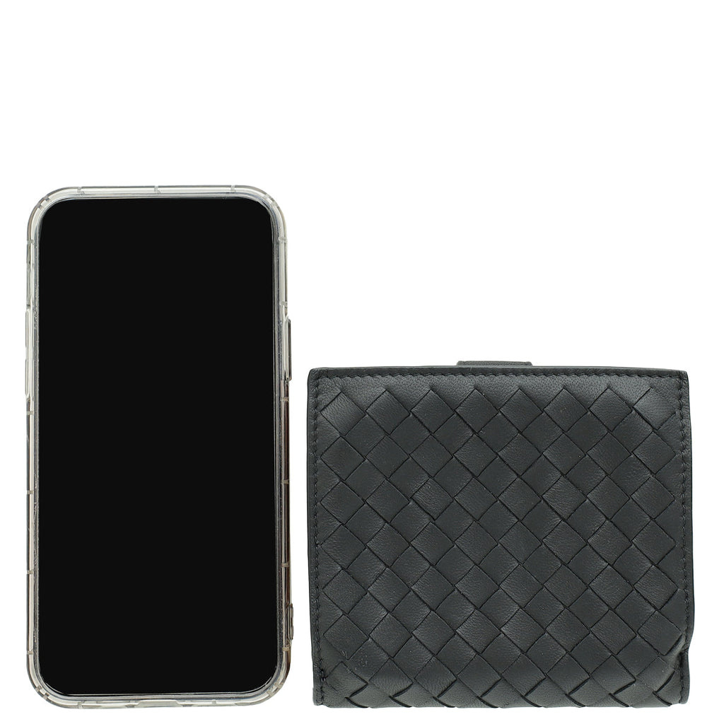 Bottega Veneta Black Intrecciato Medium French Wallet